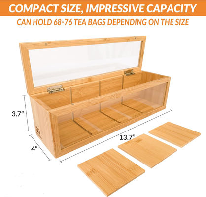 Organiseur de sacs à thé en bois avec impression gravée au laser et fenêtre de verre acrylique transparente
