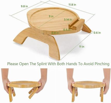 Canapé en bambou naturel personnalisé Table de côté Armrest pliable Clip-On Couch Tray pour OEM ODM