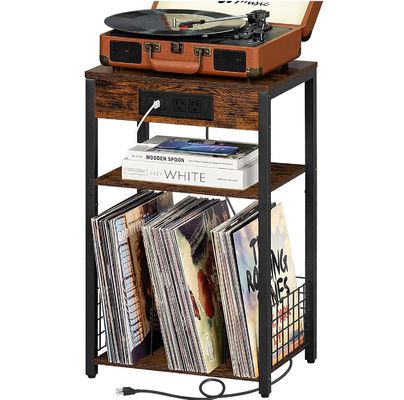 Design de conteneur de stockage Tabouret de nuit brun avec ports USB et station de charge