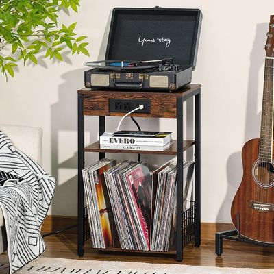 Design de conteneur de stockage Tabouret de nuit brun avec ports USB et station de charge