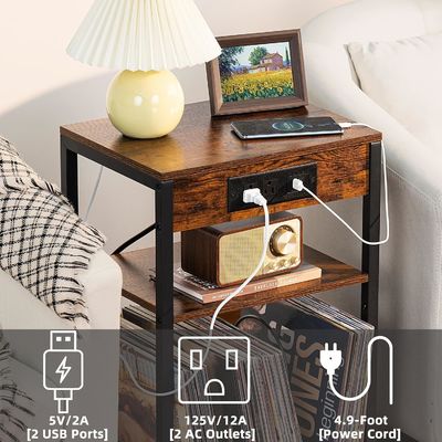 Design de conteneur de stockage Tabouret de nuit brun avec ports USB et station de charge