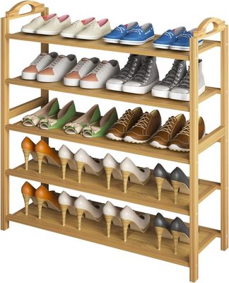 Étagère de chaussures en bambou naturel en bois à 5 niveaux Étagère de rangement empilable pour OEM multifonction