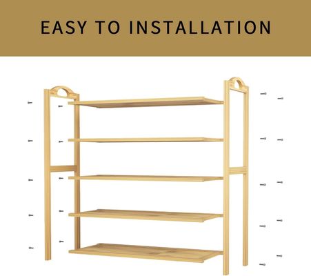 Étagère de chaussures en bambou naturel en bois à 5 niveaux Étagère de rangement empilable pour OEM multifonction