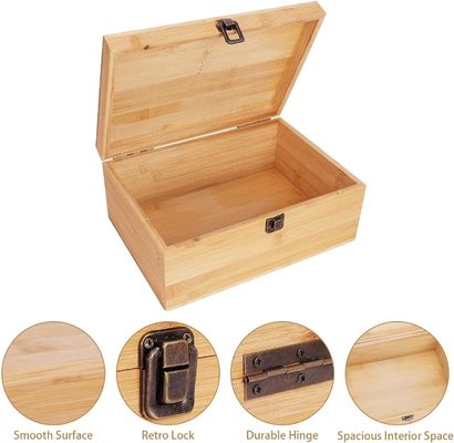 Boîte de rangement en bois de bambou naturel de 1 x 7,9 x 4,5 pouces avec couvercle à charnière