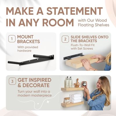 Ensemble de 2 étagères flottantes en bois de ferme rustique 16 x 6,5 x 1,75 pouces Design moderne