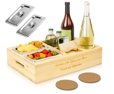 Plateau de canapé en bois personnalisé avec couvercle amovible et compartiment de rangement