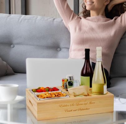 Plateau de canapé en bois personnalisé avec couvercle amovible et compartiment de rangement