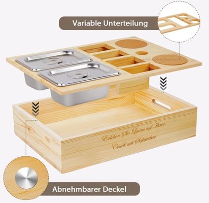 Plateau de canapé en bois personnalisé avec couvercle amovible et compartiment de rangement