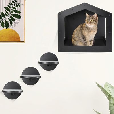 Étagère d'escalade pour chats montée sur le mur en grande quantité avec 3 grands escaliers et tapis à gratter