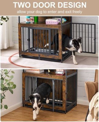 Cage à chiens en bois 202406 à portes doubles, grande cage à chiens avec plateau antidérapant