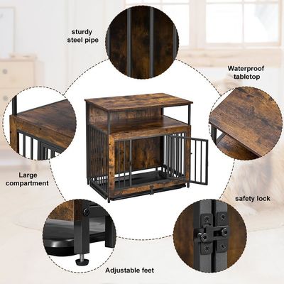 Cage à chiens en bois 202406 à portes doubles, grande cage à chiens avec plateau antidérapant