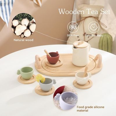 Conception personnalisée Ensemble de thé en bois pour les enfants Couvercles de tasse et plateaux de service