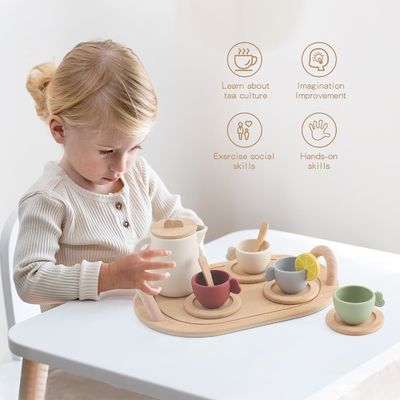Conception personnalisée Ensemble de thé en bois pour les enfants Couvercles de tasse et plateaux de service
