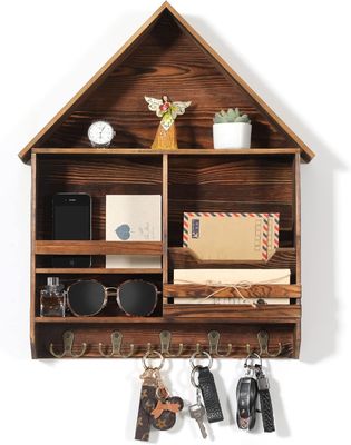 Facile à installer porte-clés en bois décoratif avec 5 crochets doubles Logo personnalisé