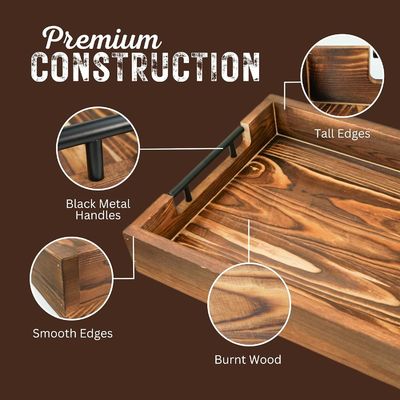 Plateau en bois avec poignées métalliques pour le salon