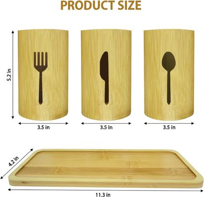 Type d'installation Porteur d'ustensiles en bambou de type debout avec organisateur de couverts en bois