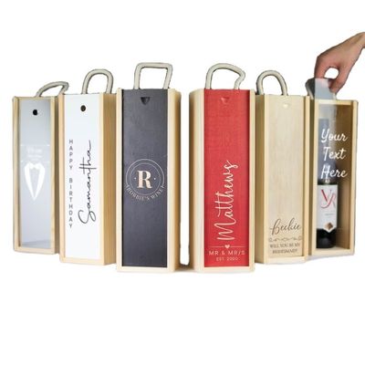 Commande personnalisée acceptée Boîte à vin en bois gravée au laser avec inserts acryliques et couvercle coulissant