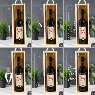 Commande personnalisée acceptée Boîte à vin en bois gravée au laser avec inserts acryliques et couvercle coulissant