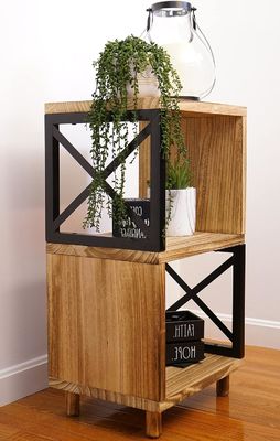 Couleur bois naturel Chambre à coucher en métal Table de chevet moderne pour petits espaces