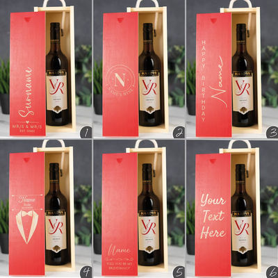 Commande personnalisée acceptée Boîte à vin en bois gravée au laser avec inserts acryliques et couvercle coulissant