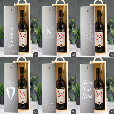 Commande personnalisée acceptée Boîte à vin en bois gravée au laser avec inserts acryliques et couvercle coulissant