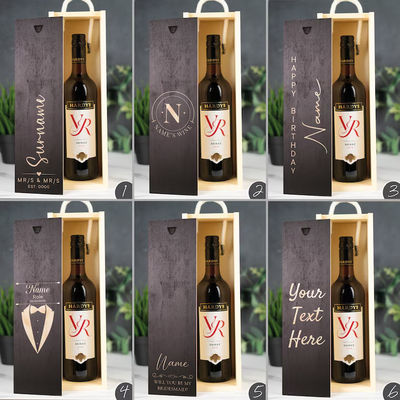 Commande personnalisée acceptée Boîte à vin en bois gravée au laser avec inserts acryliques et couvercle coulissant