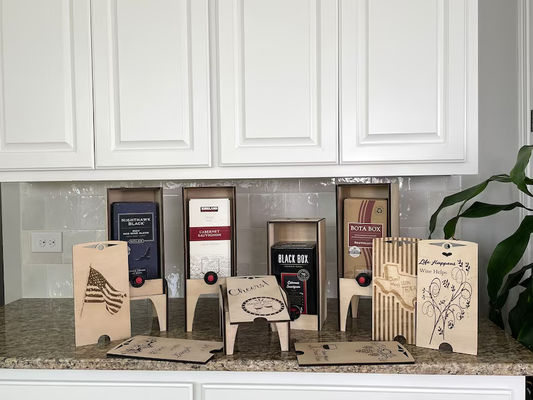 Étagère d'affichage de boîte à vin en bois pour plusieurs tailles de boîtes Porteur de boîte à vin artisanale