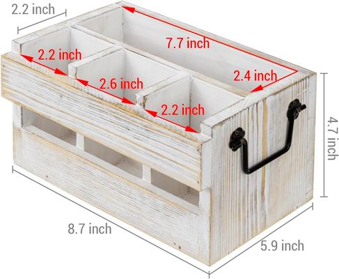 Étagère non pliable pour ustensiles et serviettes Blanc Lavé en bois massif Noir Poignées métalliques