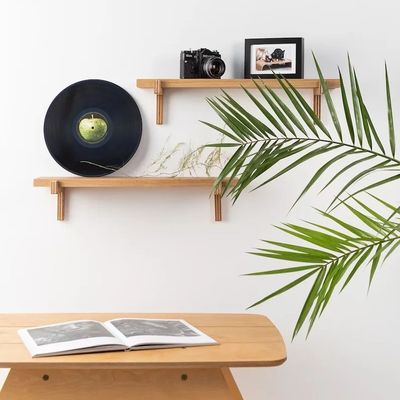 Décoration de bureau en bois à deux niveaux mur flottant 2 étagères chêne minimaliste étagère de bordure étagère pour la maison économiser de l'espace
