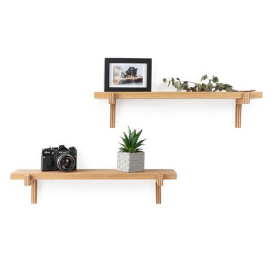 Décoration de bureau en bois à deux niveaux mur flottant 2 étagères chêne minimaliste étagère de bordure étagère pour la maison économiser de l'espace