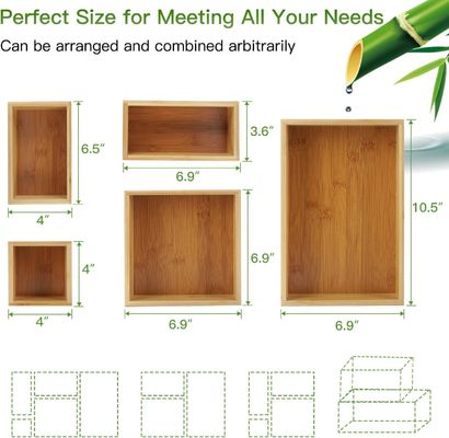 3 épaisseur de fil 5 pièces de bambou organisateur de tiroir pour le stockage de bureau de tailles variées