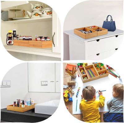 3 épaisseur de fil 5 pièces de bambou organisateur de tiroir pour le stockage de bureau de tailles variées