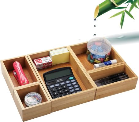 3 épaisseur de fil 5 pièces de bambou organisateur de tiroir pour le stockage de bureau de tailles variées