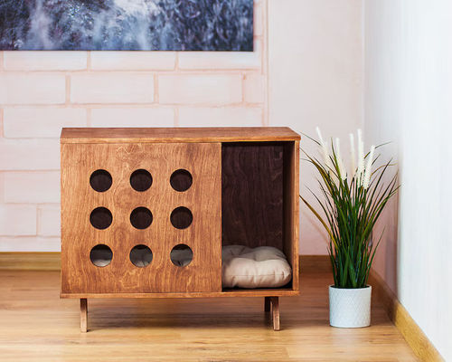 Monté sur le mur Perchoir de chat Lit de maison en bois pour animaux de compagnie Côté moderne Maison de chat chien Lit de chien