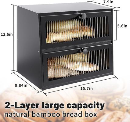 Boîte à pain en bois de grande taille faite à la main avec fenêtre en bois de bois pour le bénéfice