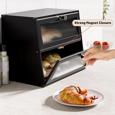 Boîte à pain en bois de grande taille faite à la main avec fenêtre en bois de bois pour le bénéfice