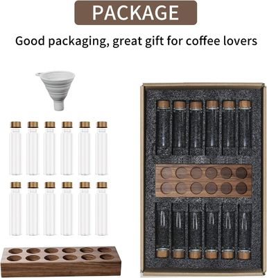 Récipient polyvalent en bois pour le stockage de grains de café avec tube à dose unique et support de support