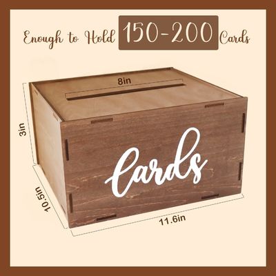 Boîte de cartes de mariage pour la réception Enveloppe en bois brune Boîte à argent Impression gravure au laser