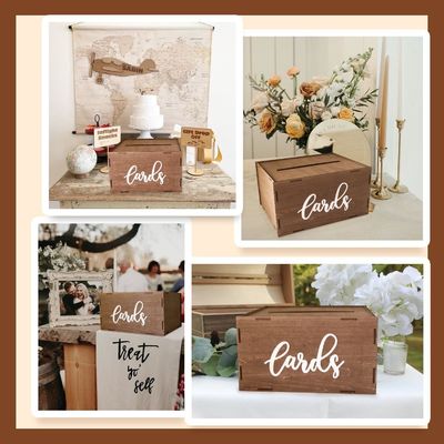 Boîte de cartes de mariage pour la réception Enveloppe en bois brune Boîte à argent Impression gravure au laser