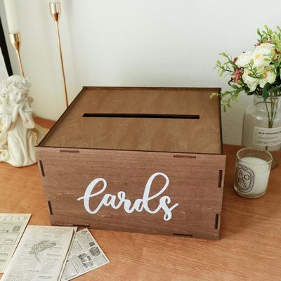 Boîte de cartes de mariage pour la réception Enveloppe en bois brune Boîte à argent Impression gravure au laser