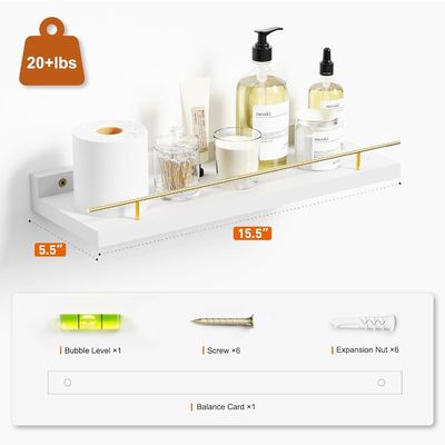 Étagères murales de salle de bain Ensemble de 3 avec garde-corps métallique d'or et bois de bambou 41X13.5X2cm