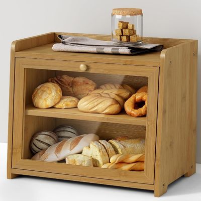 Commande personnalisée Container de rangement de pain en bois de 2 étagères pour le comptoir de cuisine