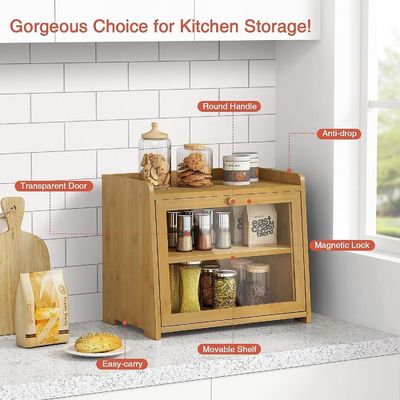 Commande personnalisée Container de rangement de pain en bois de 2 étagères pour le comptoir de cuisine