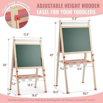 En bois massif réglable à double face Art dessin tableau de chaux debout avec matériau de pin