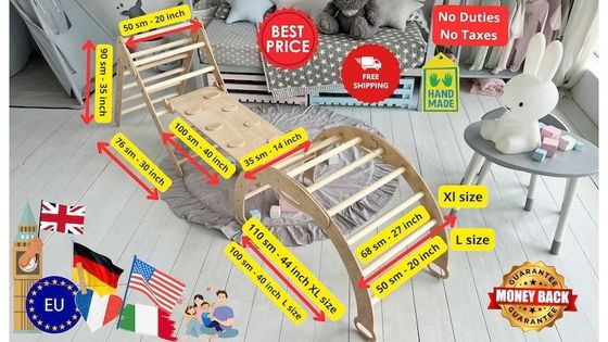 Montessori 3 en 1 Ensemble de meubles Chemin d'escalade Articles de gymnase pour bébés Gris Pastel Taille standard