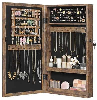 Armoire de bijoux en bois/à porte avec miroir de pleine longueur et 6 LED