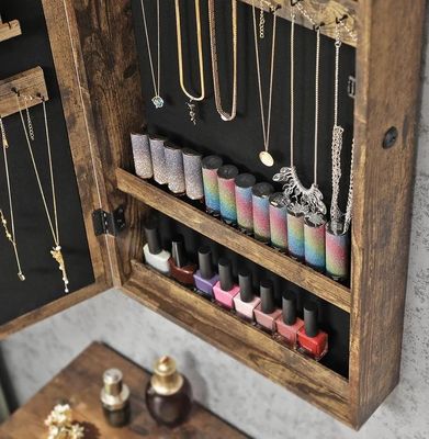 Armoire de bijoux en bois/à porte avec miroir de pleine longueur et 6 LED