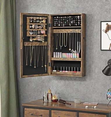 Armoire de bijoux en bois/à porte avec miroir de pleine longueur et 6 LED