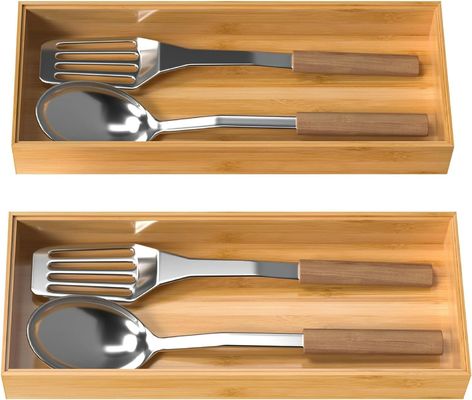 Ensemble de 2 organisateurs de tiroirs en bambou pour cuisine 15 "x 6" x 2 "