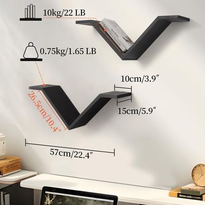 Étagère de bureau à mur rectangulaire Ensemble de 2 étagères de livres sur les murs pour la chambre à coucher